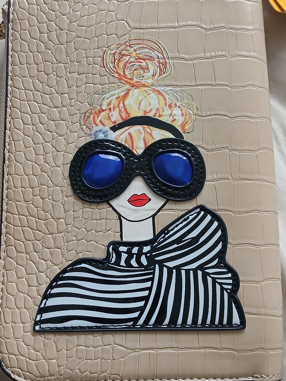 Beige Mini Crossbody Bag with Fashion Girl Graphic